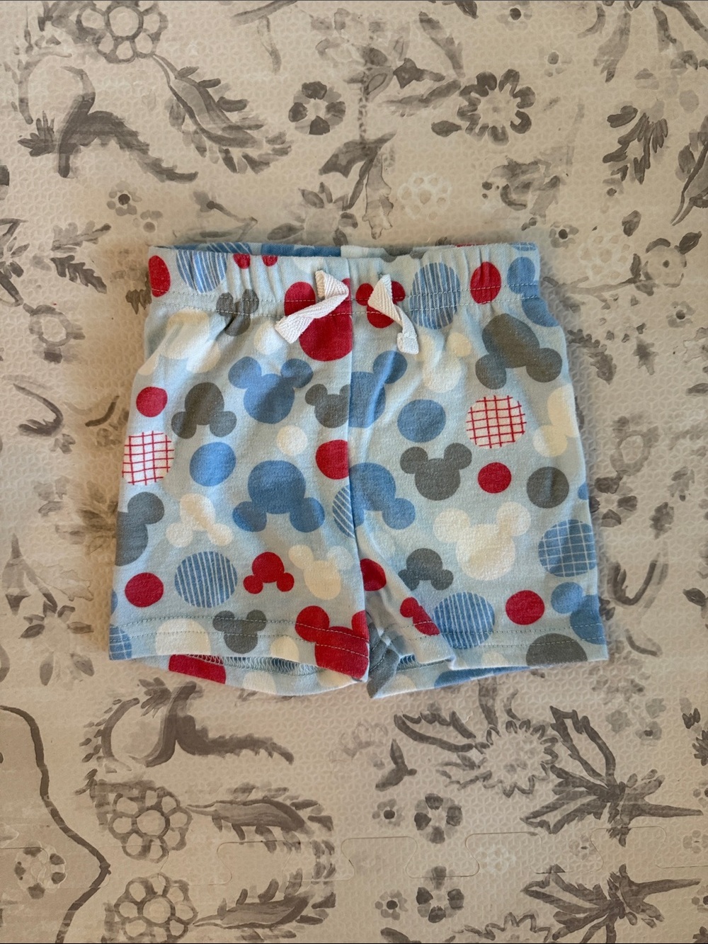 Disney Light Blue Shorts with Red, Gray & White Mickey Dots